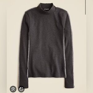 JCREW Premium Rib Turtleneck Whipstitch Trim Heather Charcoal